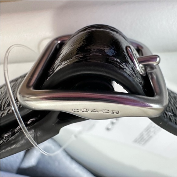 Coach Mini Hadley Crinkle Black Patent Leather Crossbody Bag Silver NWT - Picture 9 of 11